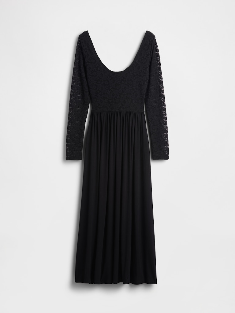 Drop-Waist Mixed Media Maxi Dress