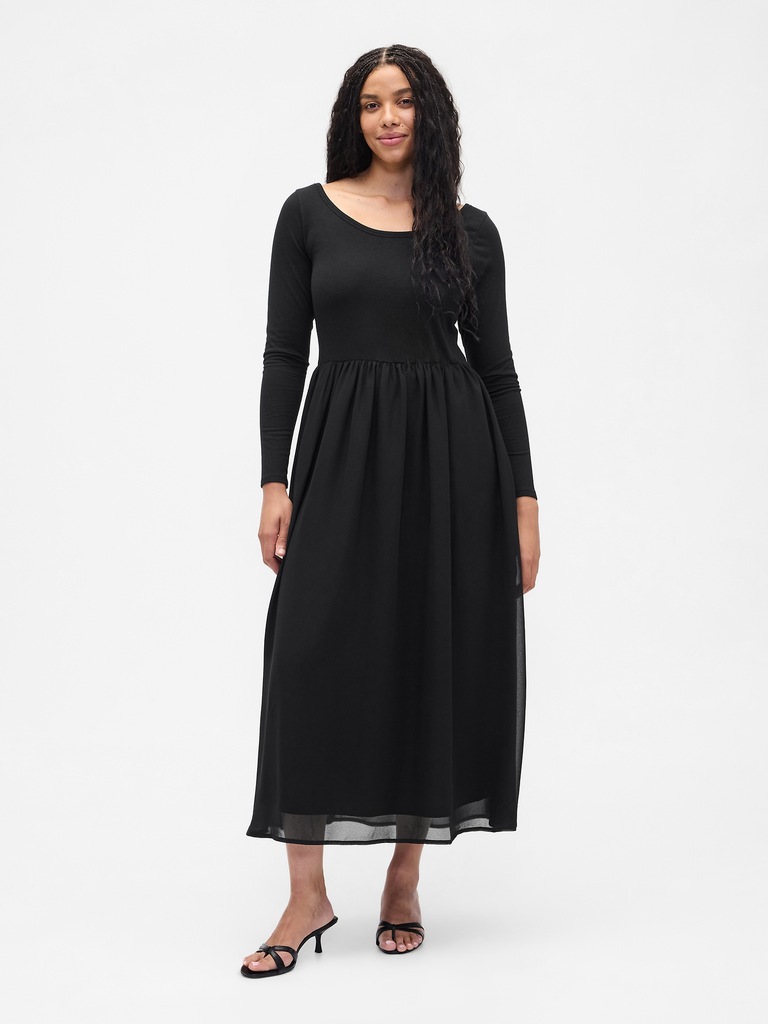 Recycled Chiffon-Trim Midi Dress