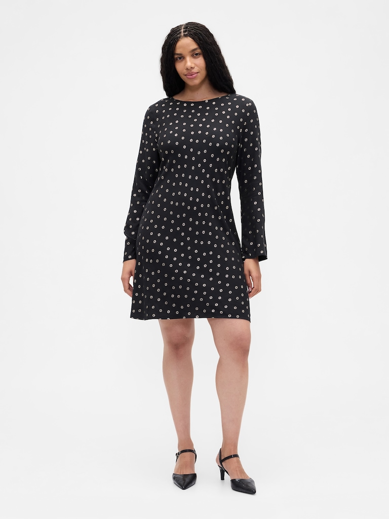 Satin Boatneck Mini Dress