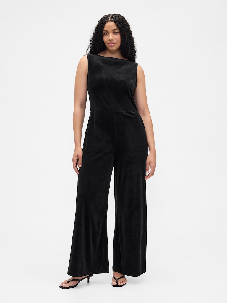 Recycled Velour Wide-Leg Jumpsuit