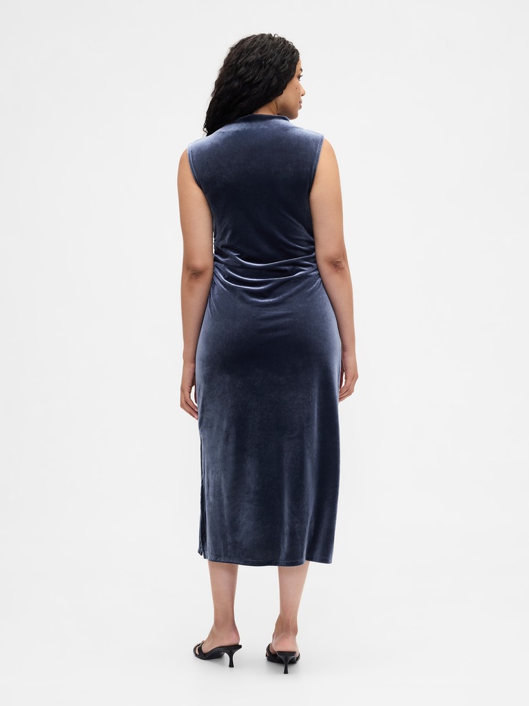 Ruched Velvet Mockneck Midi Dress