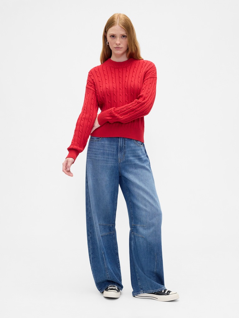 Relaxed Cable-Knit Crewneck Sweater