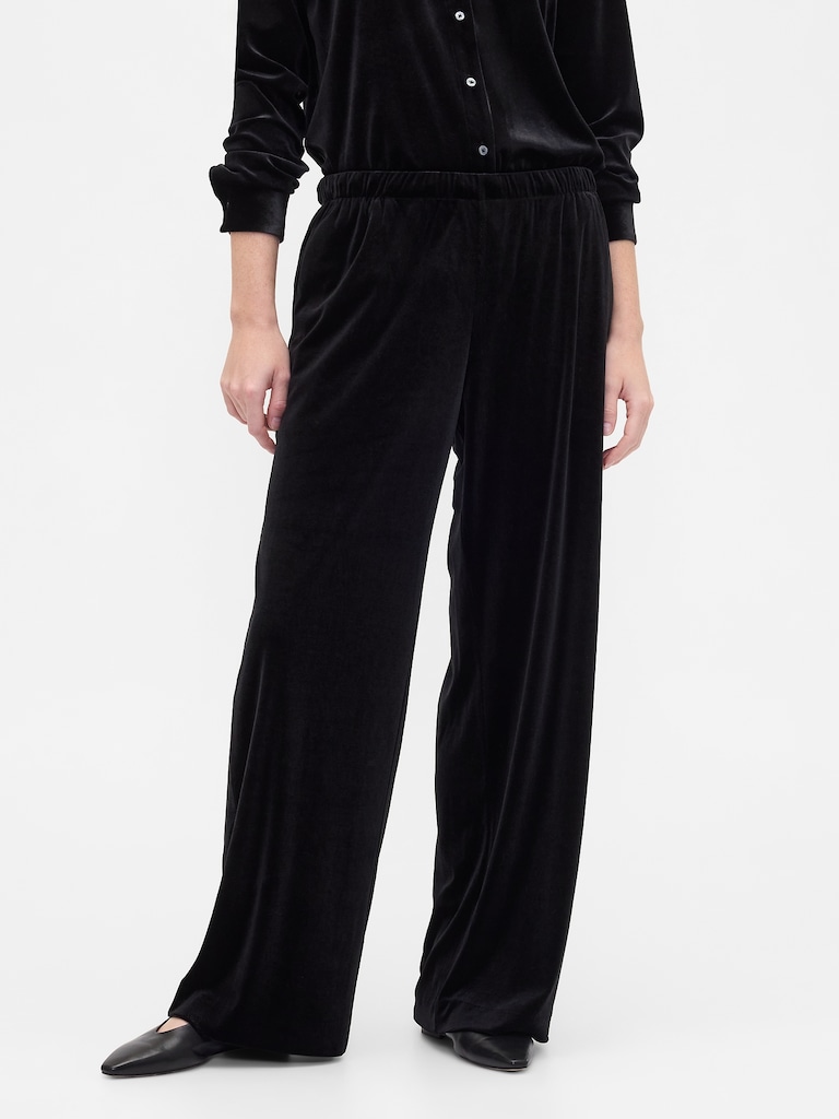 Recycled Pull-On Velour Wide-Leg Pants
