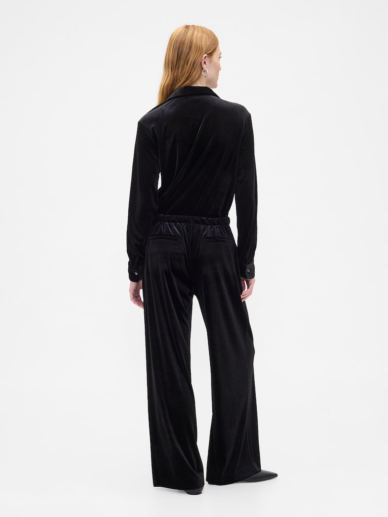 Recycled Pull-On Velour Wide-Leg Pants