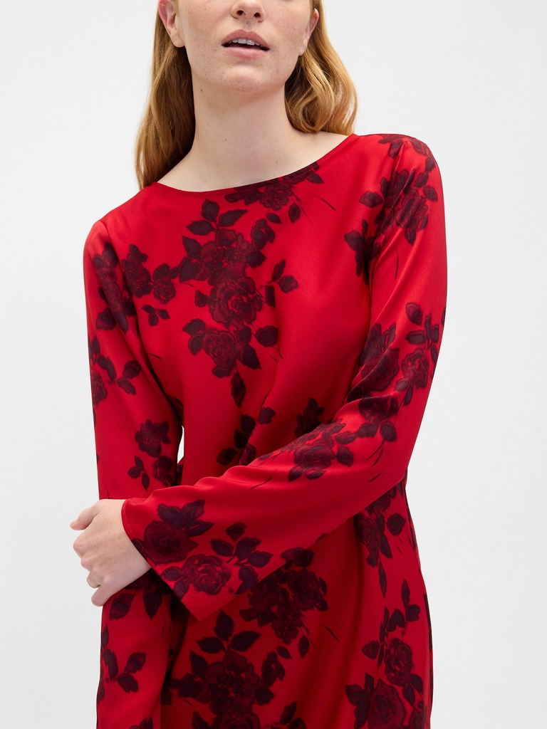 Satin Boatneck Mini Dress