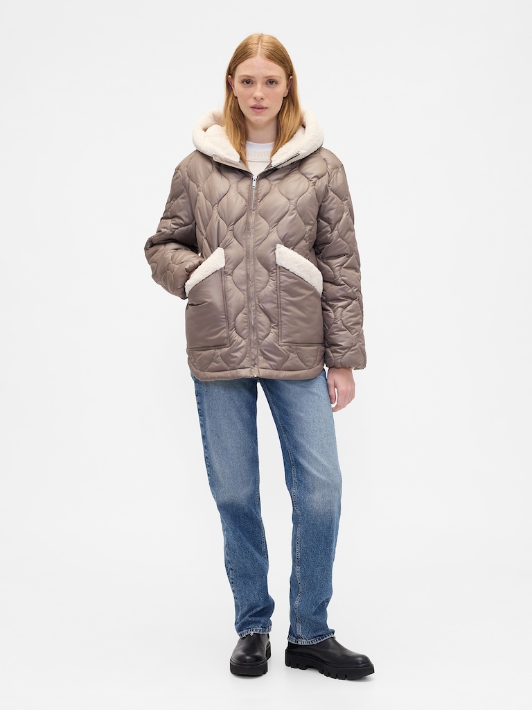 100% Recycled Relaxed Sherpa-Trim Jacket
