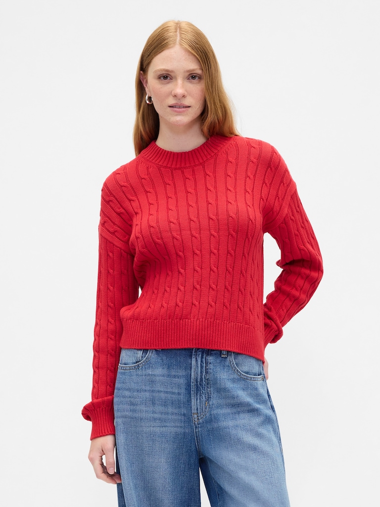 Relaxed Cable-Knit Crewneck Sweater