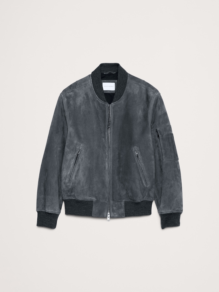 Suede Bomber Jacket with Quilted Lining