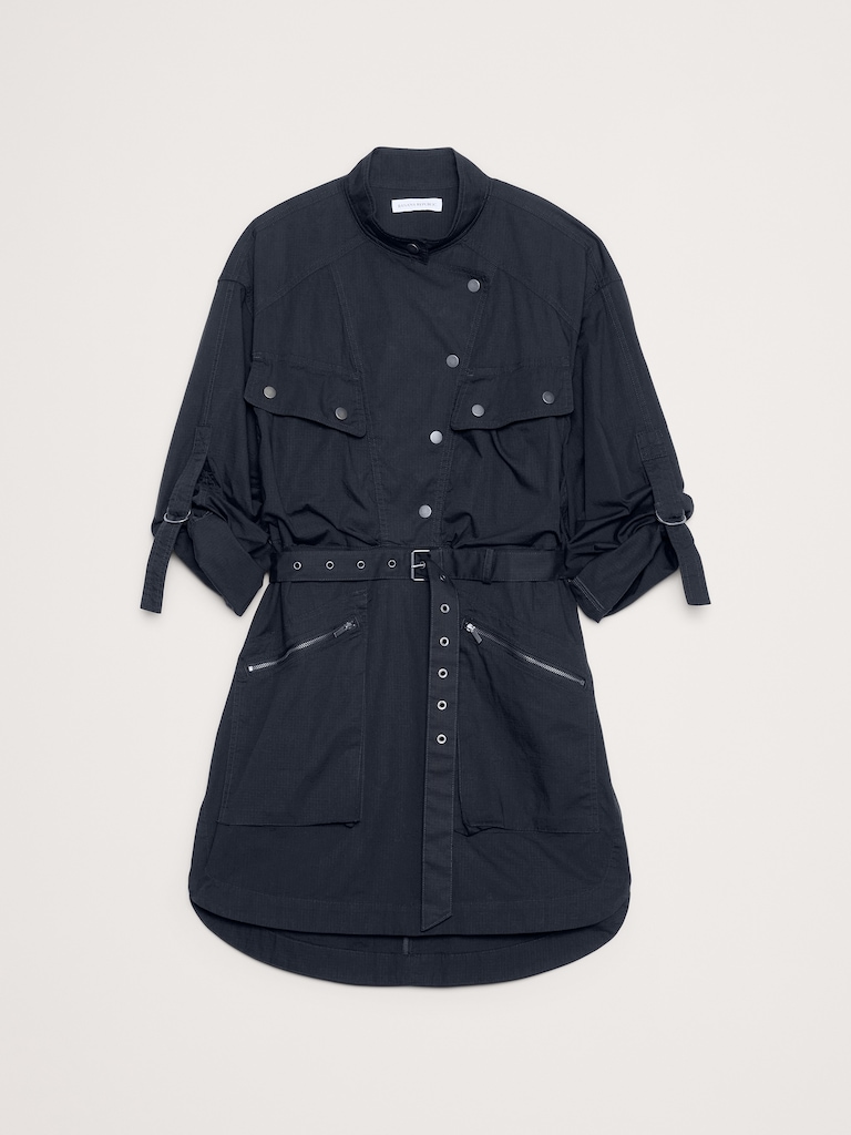 Stretch-Cotton Utility Mini Dress