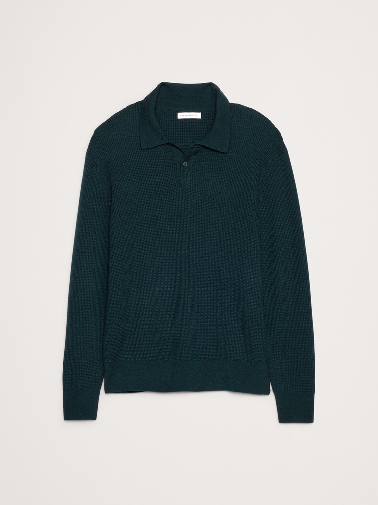 Merino Waffle-Knit Sweater Polo