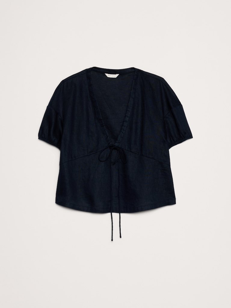 Linen Tie-Front V-Neck Top