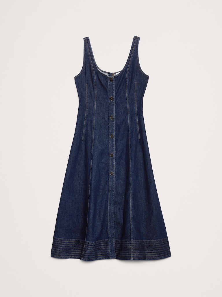 Denim Scoop-Neck Midi Dress