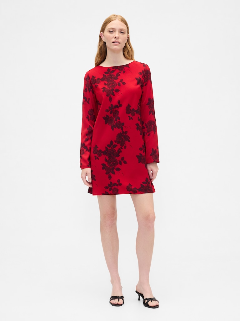 Satin Boatneck Mini Dress