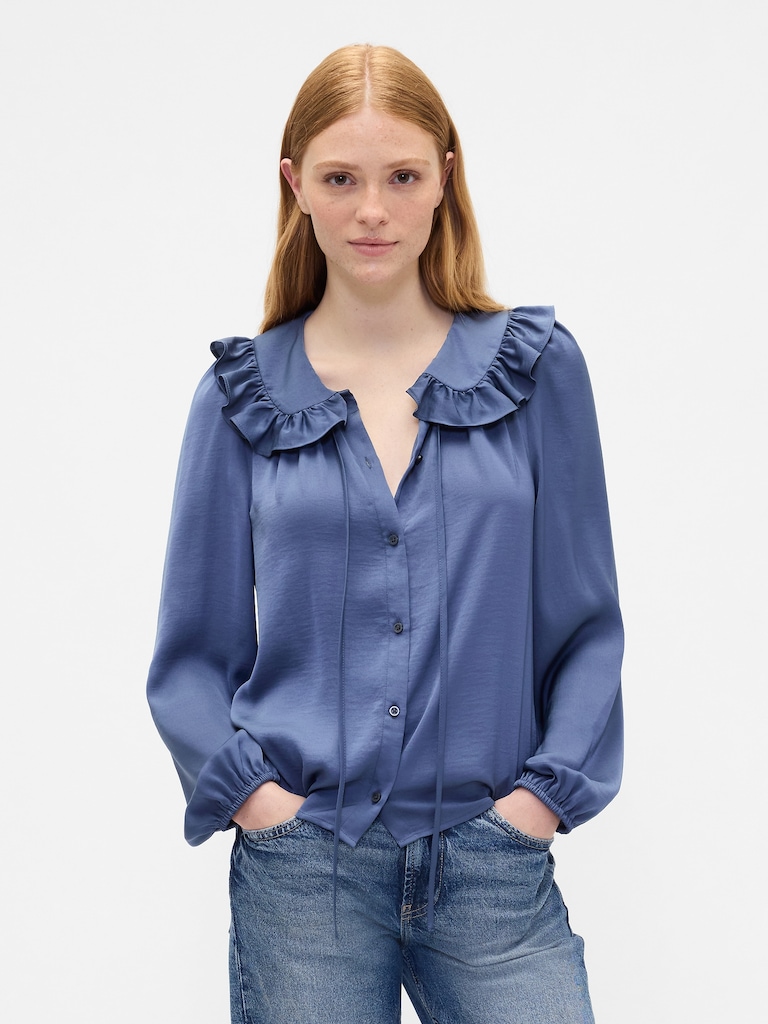 Relaxed Satin Ruffle Top