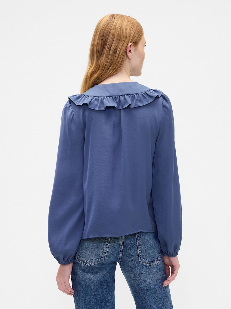 Relaxed Satin Ruffle Top