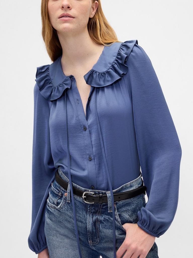 Relaxed Satin Ruffle Top