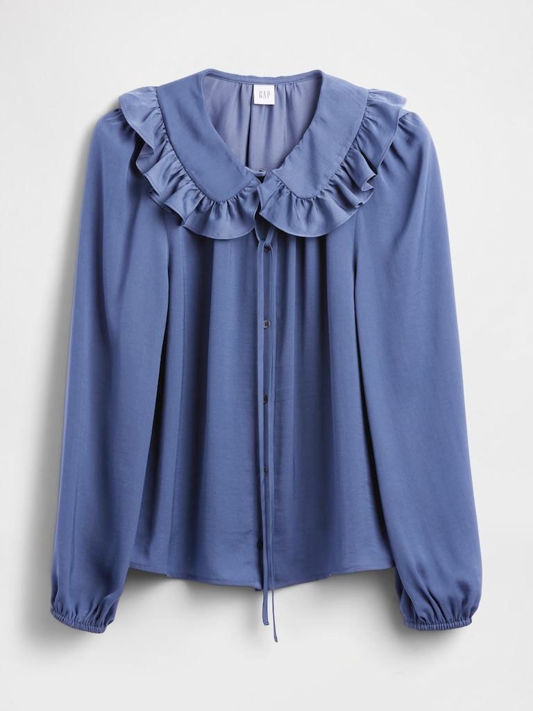 Relaxed Satin Ruffle Top