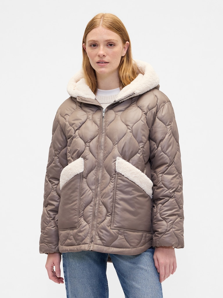 100% Recycled Relaxed Sherpa-Trim Jacket