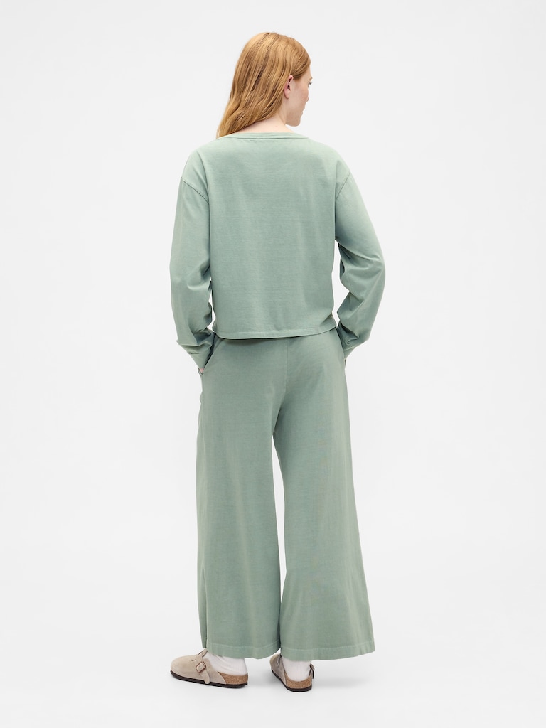 Heavyweight Pull-On Wide-Leg Crop Pants