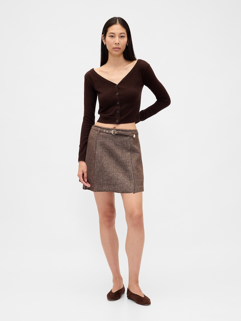 Wool-Blend Pleated Mini Skort