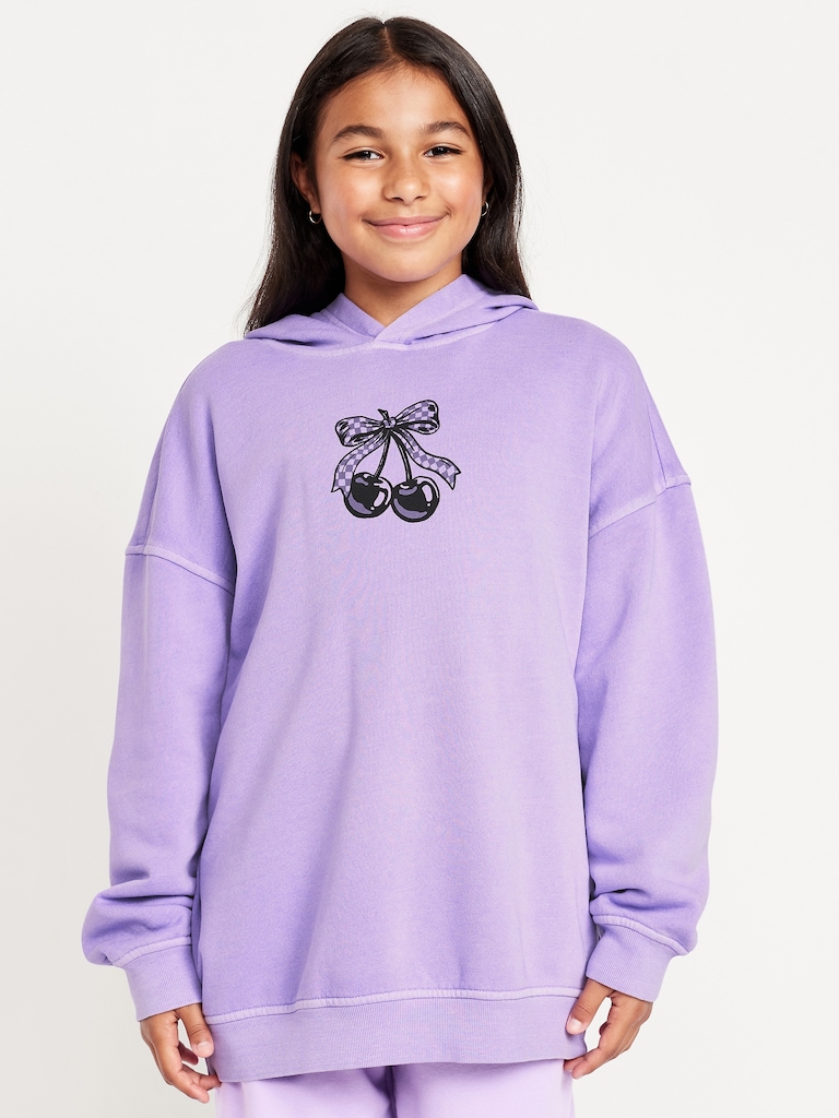 Oversized Graphic Tunic Pullover Hoodie for Girls