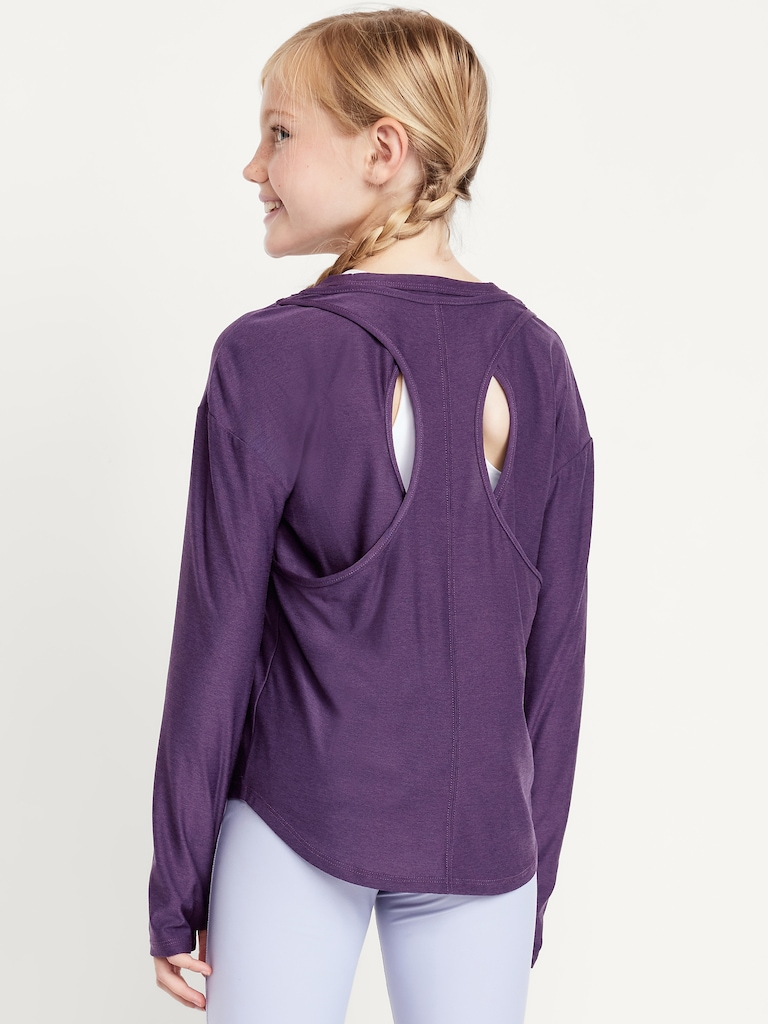 CloudMotion Long-Sleeve Back-Cutout Performance T-Shirt for Girls