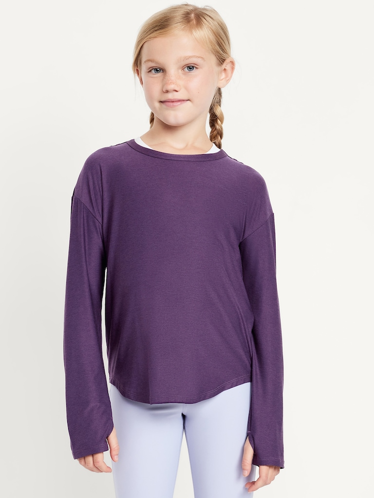 CloudMotion Long-Sleeve Back-Cutout Performance T-Shirt for Girls