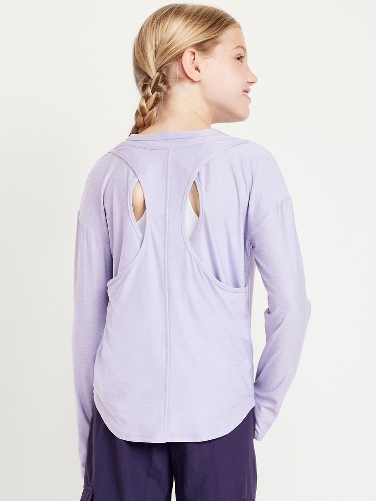 CloudMotion Long-Sleeve Back-Cutout Performance T-Shirt for Girls