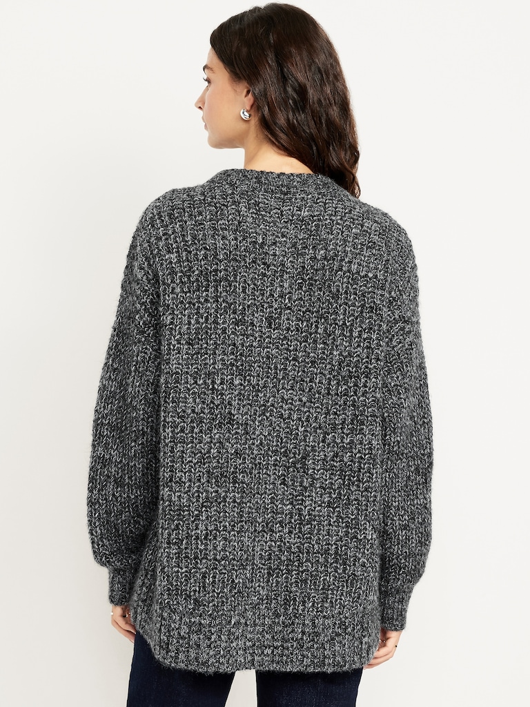 Shaker-Stitch Crew-Neck Tunic Sweater