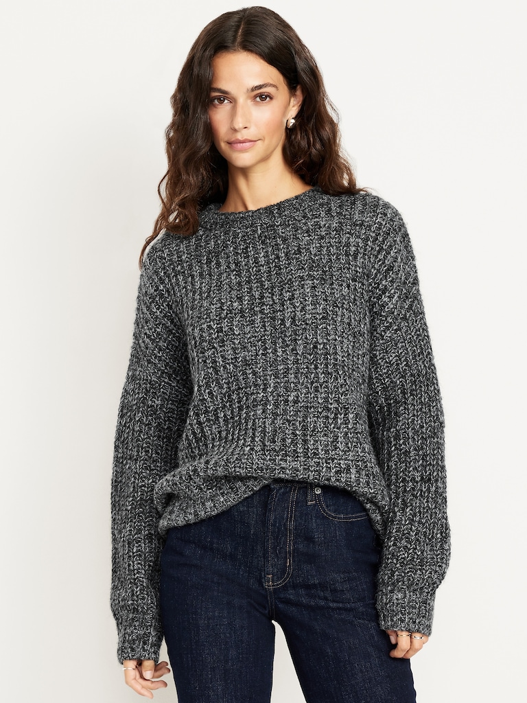 Shaker-Stitch Crew-Neck Tunic Sweater