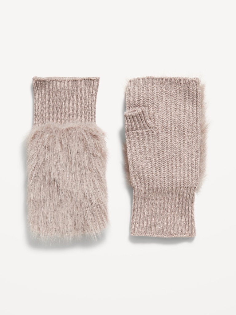 Faux-Fur Fingerless Gloves for Women