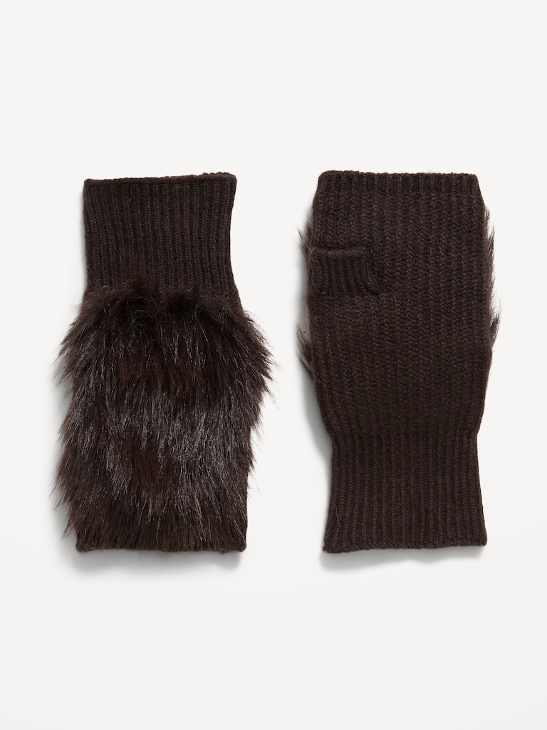 Faux-Fur Fingerless Gloves for Women