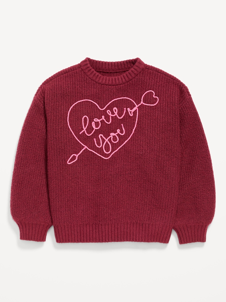 Oversized Valentine's Day Graphic Sweater for Girls