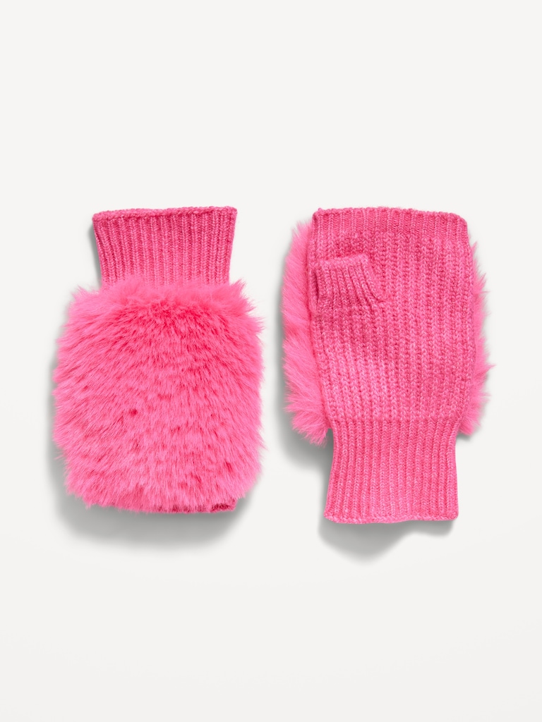 Faux-Fur Fingerless Gloves for Girls
