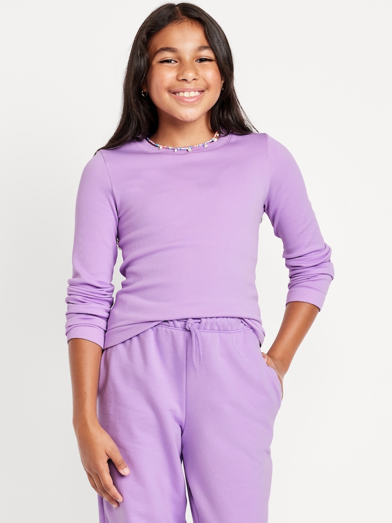 Fitted Seamless Long-Sleeve Ribbed Performance Top for Girls