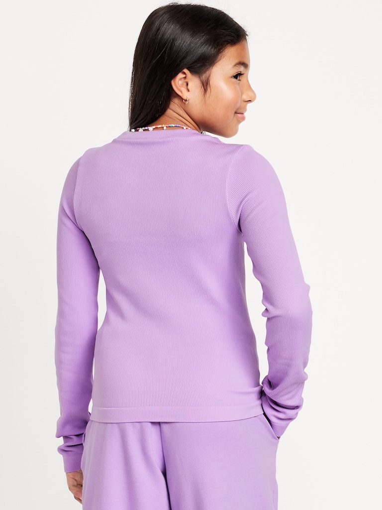 Fitted Seamless Long-Sleeve Ribbed Performance Top for Girls