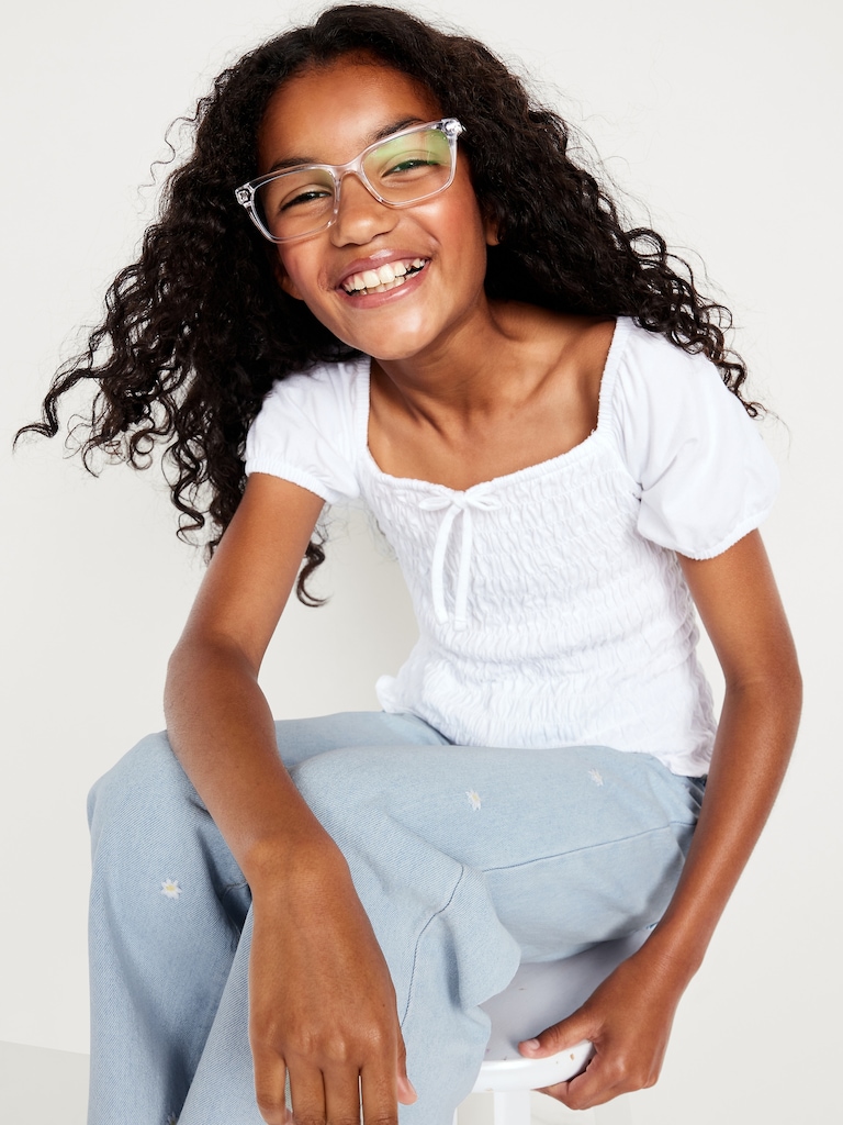 High-Waisted Embroidered Baggy Wide-Leg Jeans for Girls