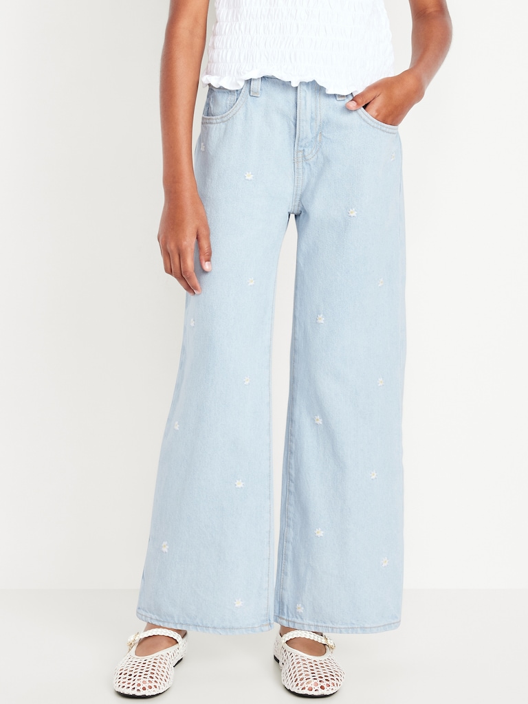 High-Waisted Embroidered Baggy Wide-Leg Jeans for Girls