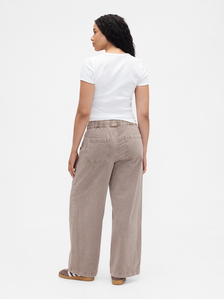 High Rise Pull-On Wide-Leg Utility Jeans