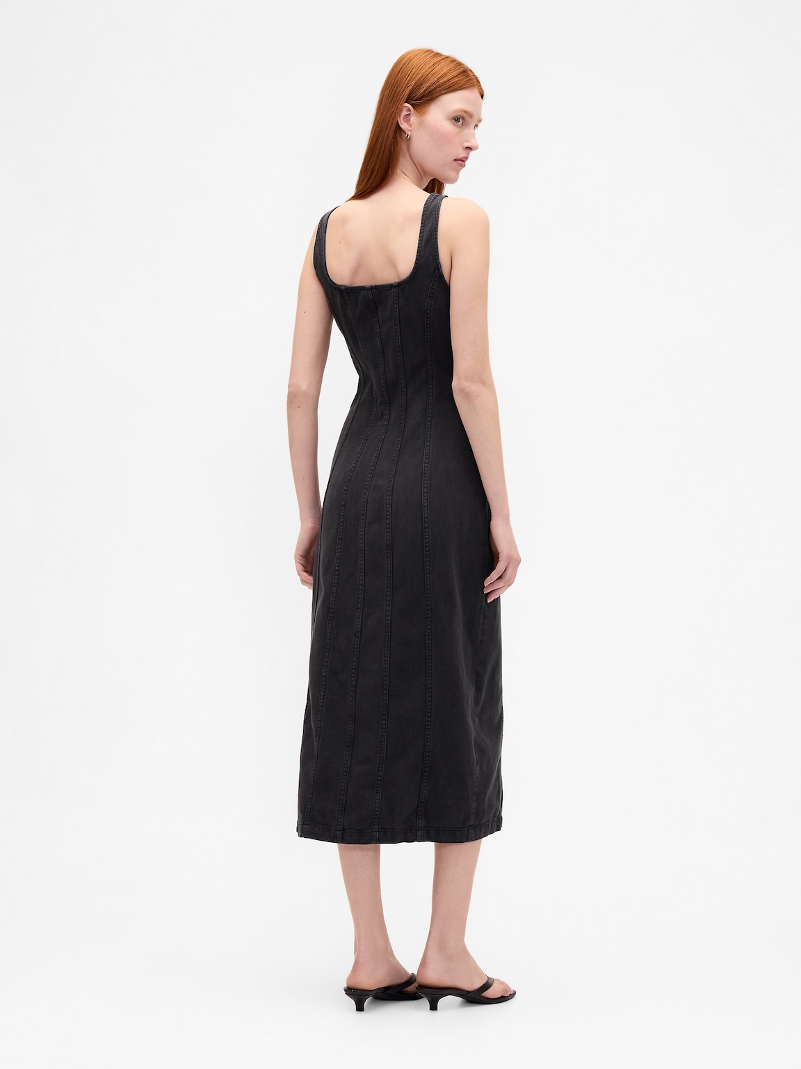 Seamed Button-Front Midi Dress