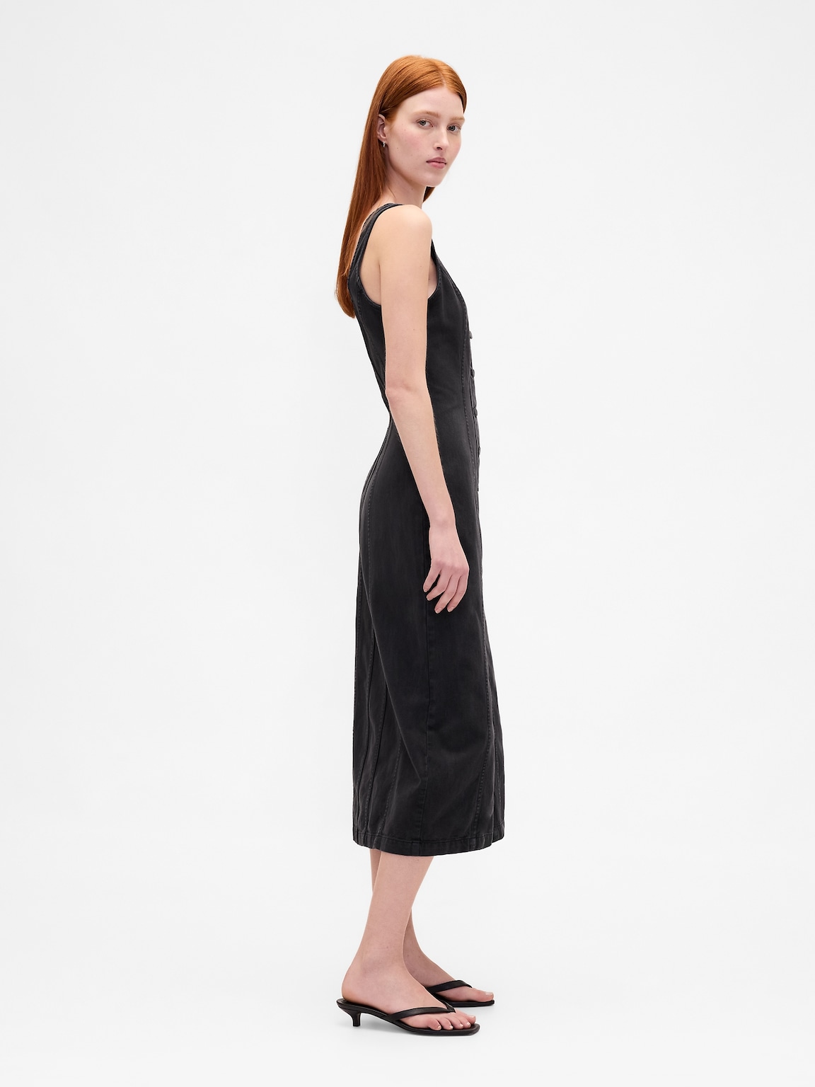 Seamed Button-Front Midi Dress