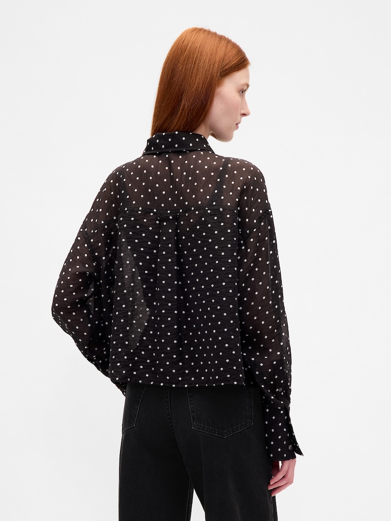 Sheer Oversized Straight-Hem Crop Shirt