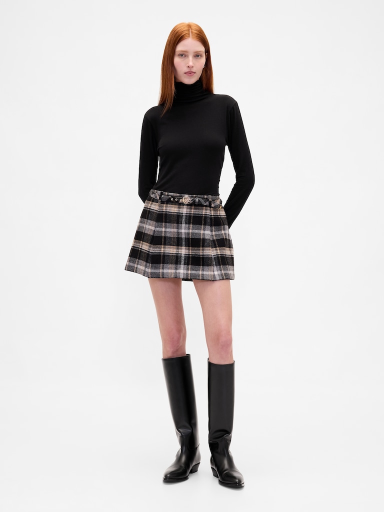 Wool-Blend Pleated Mini Skort
