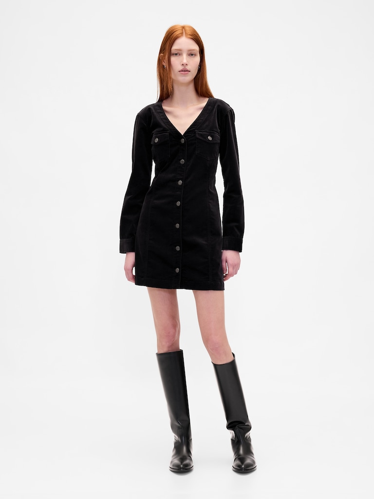 Velvet V-Neck Pocket Mini Dress
