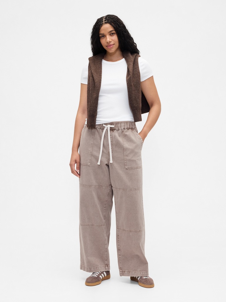 High Rise Pull-On Wide-Leg Utility Jeans