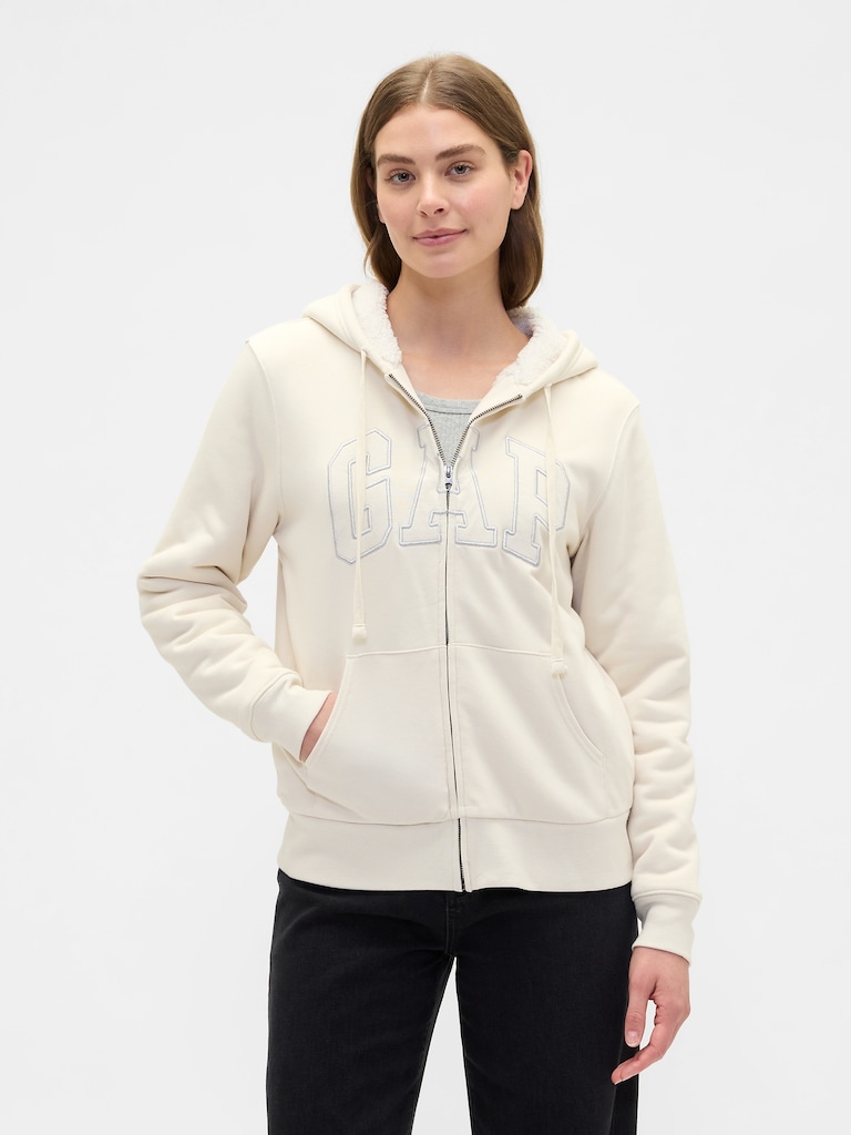 Relaxed Gap Logo Sherpa-Lined Zip Hoodie