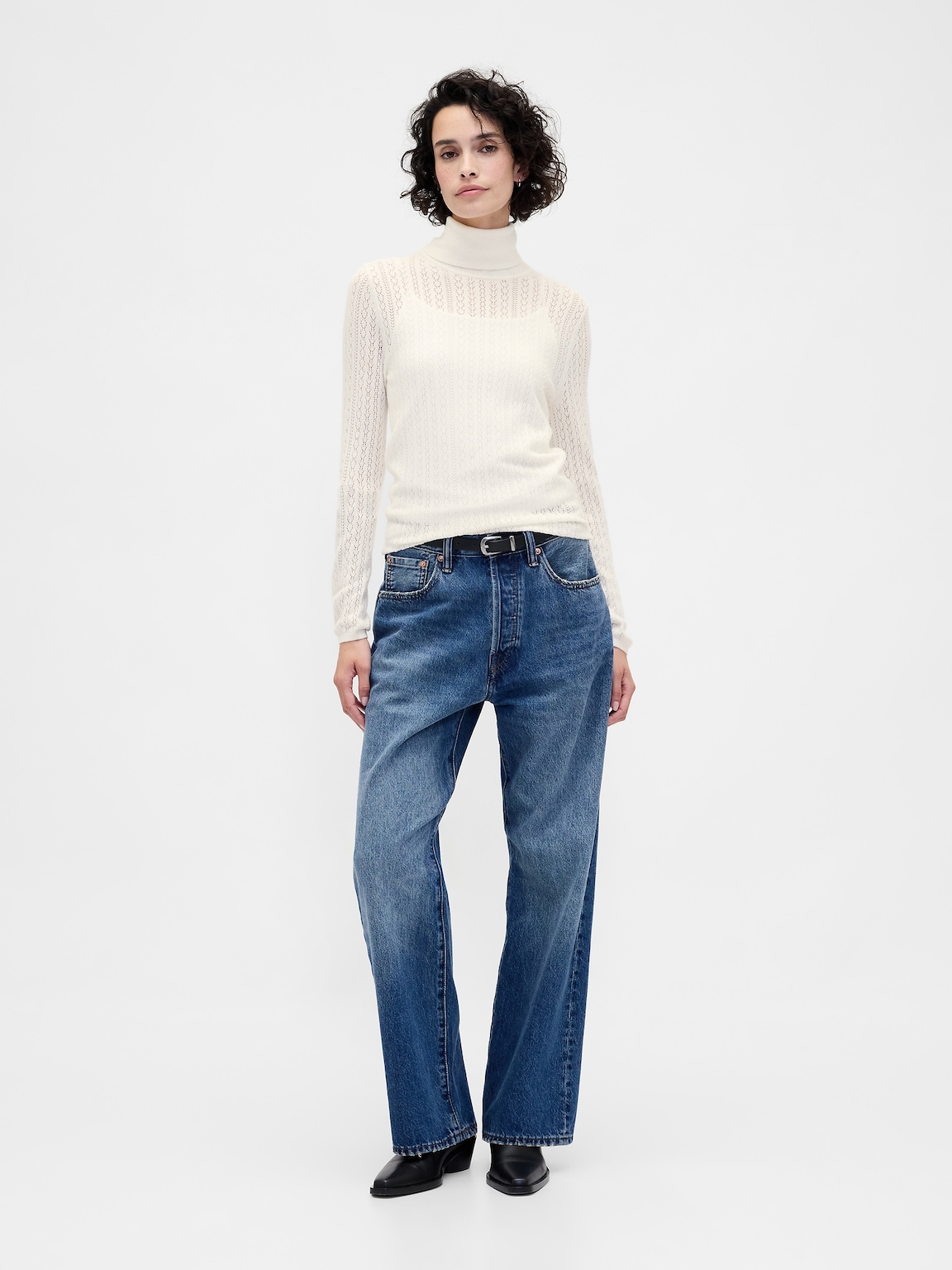 Pointelle Turtleneck Sweater