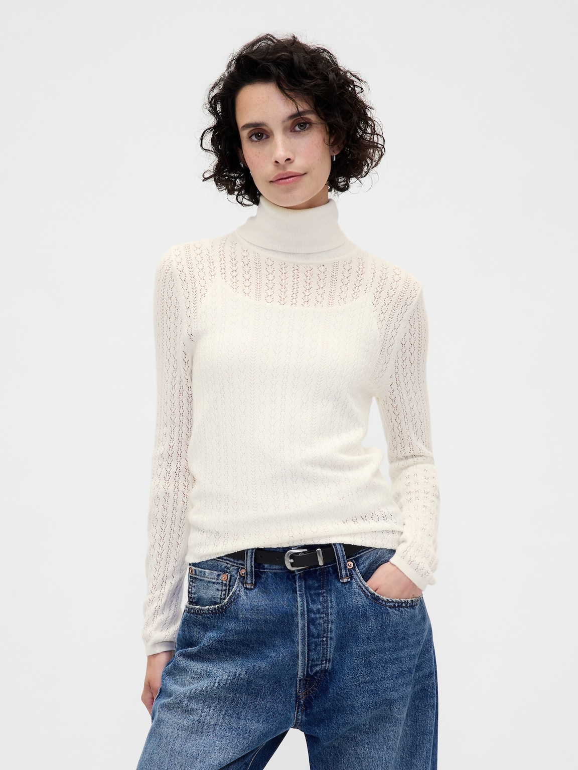 Pointelle Turtleneck Sweater