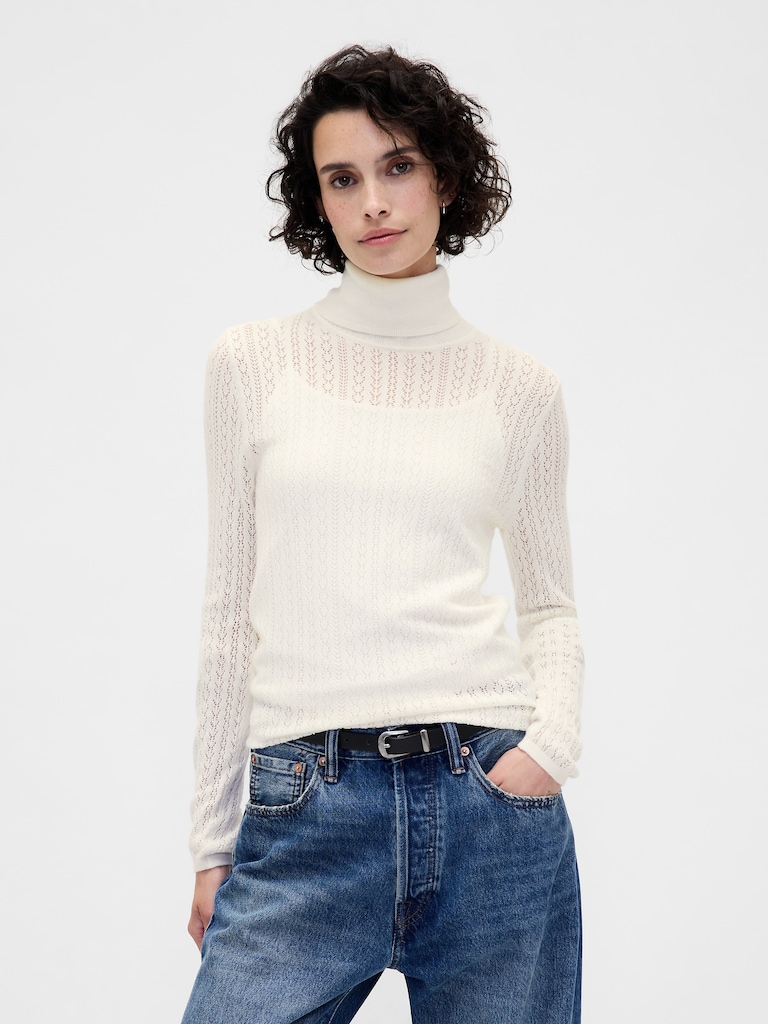 Pointelle Turtleneck Sweater