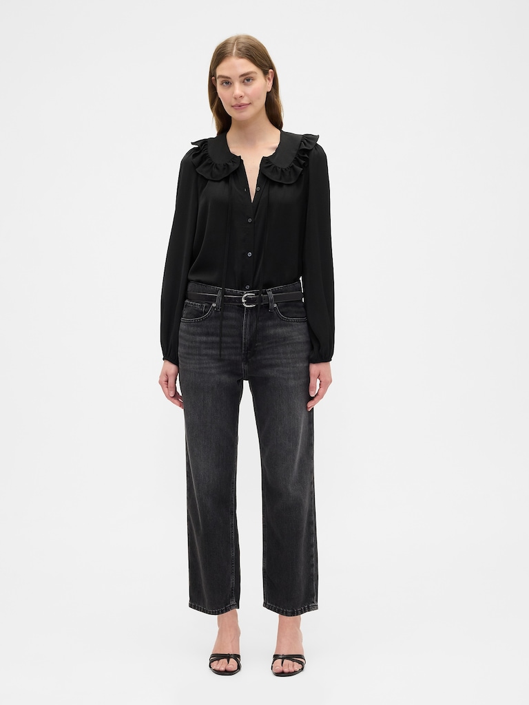 Relaxed Satin Ruffle Top